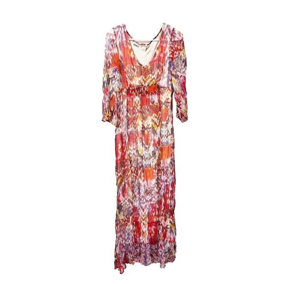 Lucky Brand Dresses & Skirts - Lucky Brand Womens Colorful Bohemian Maxi Dress Large Flowy Long Sleeve V-Neck